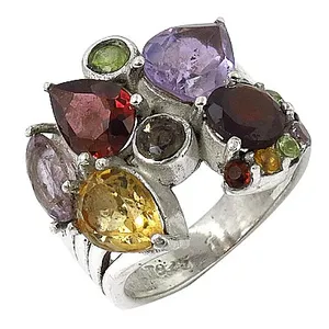 Anillo de Cóctel de Plata 925 con Múltiples Piedras Preciosas para Mujer, Joyería de Moda Ajustable con Diamantes de Corte Ovalado e Incrustaciones Chapadas en Oro - Product Image 3
