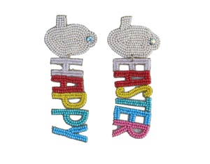 Pendientes de cuentas de conejito multicolor personalizados para CELEBRACIÓN DE Pascua, joyería de plata hecha a mano con diamantes para bodas, festivales - Product Image 3