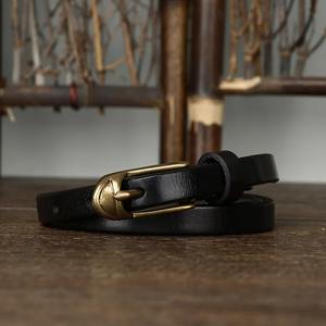 Cinturones de mujer de 1,5 cm de ancho, hebilla de cobre, piel de vaca Real, Cinturón fino de cuero genuino, pretina femenina para pantalones vaqueros, Vestidos - Product Image 5