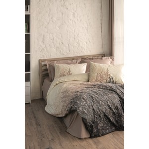 Ensemble de housse de couette double en coton, Lindon Beige avec motif paysager, pour usage domestique - Product Image 1
