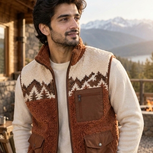 Men Sherpa <b>Vest</b> Made With Plush Sherpa Fabric Insulated Construction Functional Pockets And Comfortable Fitting For Cold Weather - Product Image 5