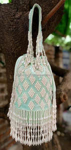 Nueva llegada impresionante hecho a mano en relieve trabajo pesado multicolor nupcial noche embrague mujeres Potli monedero con pequeña correa de perla - Product Image 2