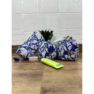 Block Print Bohemian Quilted for Toiletry Makeup <b>Bag</b> Wash Set 3 Eco-Friendly Drawstring Closure Tassel Pattern for Makeup - Product Image 1