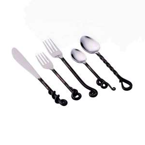 Silver Handcrafted Stainless Steel Cutlery Set Unique American Style 5 Pcs With Eco-Friendly Black Handles - Product Image 5