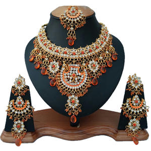 Antique Style Vintage Crystal Zircon Imitation Pearl Alloy Orange Jewelry Set Necklace Earrings Headpiece Gold Wedding Party - Product Image 1