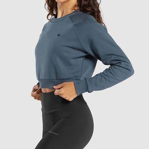 Femmes Crop Top Solide Décontracté Polyester Coton Terry Anti Rétractable 300g Doublé Broderie Hiver - Product Image 2