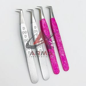Professional Custom Logo Fiber Tip 90 Degree <b>Eyelash</b> Tweezers Stainless Steel <b>Beauty</b> <b>Tool</b> Sustainable Heart Handle Lashes Boot - Product Image 1