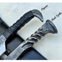 Couteau de chasse et de survie viking en acier à haute teneur en carbone, fait main, avec étui en cuir fin, manche forgé à la main, pour usage extérieur, garantie de 3 ans