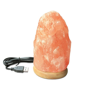 โคมไฟหินเกลือหิมาลายันแบบ USB สีชมพูไฟกลางคืนคริสตัลฐานไม้ของตกแต่งโต๊ะในบ้านห้องนอน - Product Image 1