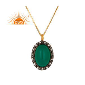 Meilleure vente de collier pendentif en argent sterling plaqué or 18 carats avec pierre précieuse Cz et onyx vert Demi Fine Jewelry Manufacturer - Product Image 1