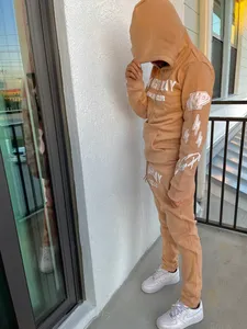 Sweat-shirt à capuche unisexe avec Logo personnalisé, ensemble de joggers de haute qualité, survêtement avec impression de bouffantes 3D chair pour hommes - Product Image 2
