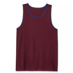 Camiseta sin mangas de gimnasio de cuello alto de secado rápido para hombre, camisetas sin mangas deportivas de algodón de Color Burdeos para correr - Product Image 3