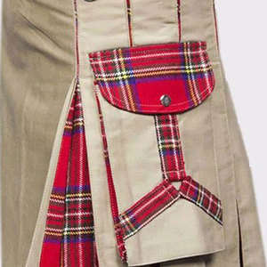Kilt utilitaire hybride kaki pour homme avec poches cargo, motif tartan Royal Stewart, collection 2026 - Product Image 5