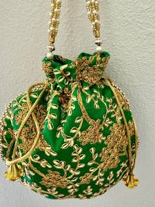 재판매에 적합한 결혼식 호의로서 사용하기에 이상적인 맞춤형 매우 장식적인 졸라매는 끈 Potli 테마 웨딩 호의 가방 - Product Image 4