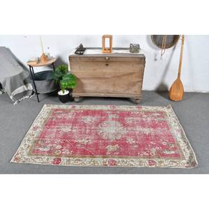 Vintage turco bohemio rojo beige alfombra 3,5X6,1 pies Patchwork lana látex área grande rectángulo pasillo mesita de noche alfombras habitación alfombra - Product Image 1