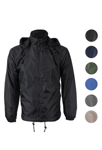 <b>Men's</b> Hooded Waterproof Canvas Polyester Windbreaker <b>Jacket</b> Casual Autumn Outdoor Solid Color Zipper Closure Regular Fit - Product Image 1