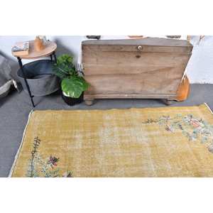 Alfombra de lana amarilla de 3,9x6,6 pies Vintage, alfombra turca clásica de área grande, patrón de retazos de látex para sala de estar, pasillo para adolescentes - Product Image 2