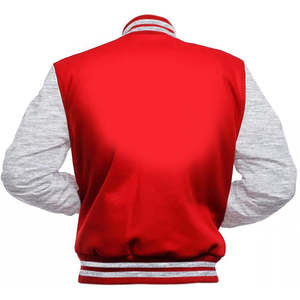 Chaqueta Varsity Roja y Gris para Hombre, Mangas en Contraste, Cuello y Puños Sólidos, Cierre Frontal con Cremallera, Logotipo Personalizado, Prenda Exterior Impermeable de Punto - Product Image 3