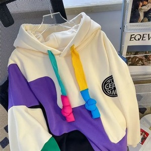 Suelta de talla grande japonés Retro contraste Color polar Sudadera con capucha mujer Otoño Invierno Tejido estilo perezoso pareja chaqueta - Product Image 4