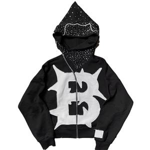 2025 personnalisé en détresse Patch broderie Vintage vieilli Applique couture 500gsm à capuche hommes à capuche strass à capuche pour hommes - Product Image 1