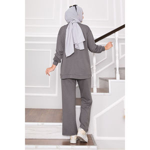 Summer Daily Wear <b>Sparkly</b> Crew Neck Two-Piece <b>Top</b> and Shorts Set XS Size Grey Short Set - Product Image 4