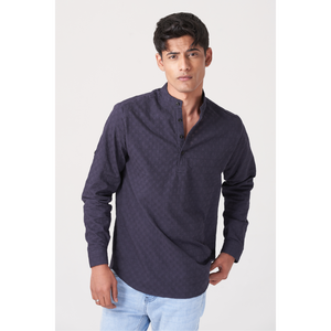 Chemise violette à boutons mandarin pour homme - Product Image 3