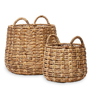 Panier de rangement naturel pour l'organisation de la maison, en jacinthe d'eau tressée avec poignées - Product Image 4