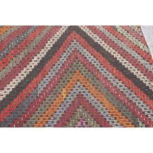 Tapis turc vintage, tapis Kilim 3,2x4,5 pieds, tapis en laine abstrait rouge - Product Image 5