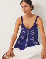 Chemisier vintage bleu marine uni à fines bretelles en viscose rayonne, broderie florale, respirant, séchage rapide, teint en fil, ODM, hiver