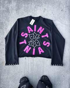 OEM T-shirt décontracté à manches longues pour homme avec strass vieilli multicolore design vintage coupe surdimensionnée impression DTG style lavé - Product Image 1