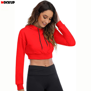 Sudadera con capucha corta para mujer, sudadera corta elegante para mujer, sudaderas con capucha de invierno con logotipo frontal, venta al por mayor, patrón sólido, ropa de otoño - Product Image 6