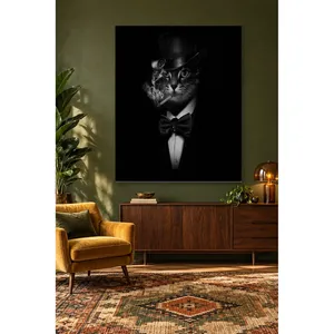 Impression sur toile de chat Fida en chapeau haut et cravate, fumant un cigare - Product Image 1