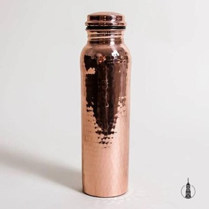 Antique style copper water bottle <b>with</b> strong <b>seal</b> and traditional motifs great for meditation hydration or home spa use - Product Image 3