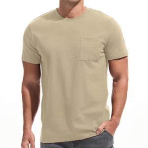 T-shirt d'été à manches courtes en coton uni, tissage uni, 190 g/m², couleur unie, poche, séchage rapide, pour homme - Product Image 2