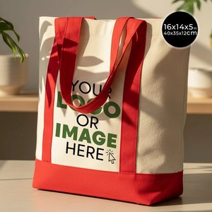 กระเป๋าผ้าแคนวาสสีทึบพร้อมที่จับสีแดง16W X 14H x 5L 12 oz ออกแบบตามต้องการ - Product Image 1