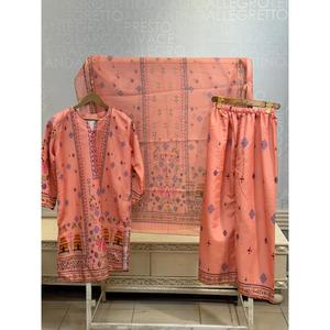 FUSION LAWN Bohemian 3 PCS Suit SL00250 <b>Peach</b> Breathable Three-Quarter Sleeves Crepe Fabric - Product Image 1