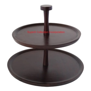 Creative Brown 3 Tier Acacia Wood Cake Stand Wooden Dessert Serving <b>Tray</b> With Handle <b>Buffet</b> Decor For Kitchen And Restaurant Use - Product Image 6