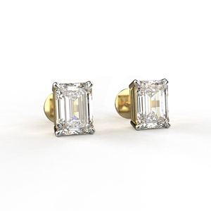 Avarta 1 Carat <b>Emerald</b> Cut Solitaire <b>Stud</b> Earrings Sterling Silver with Gold Polish Fine Jewelry - Product Image 4