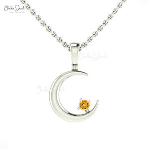 Pendentif en citrine naturelle de 0,05 ct serti à griffes, forme de croissant de lune, avec collier en or massif 14 carats, vente en gros de bijoux de mariage - Product Image 2