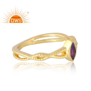 Anillo de piedras preciosas de amatista natural chapado en oro de 18 quilates de Plata de Ley 925 de última venta - Product Image 4