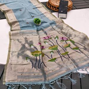 Sari de Algodón Muga Puro VASTRA COTTAGE con Diseño Meenakari en Toda la Superficie, Pallu Meenakari Rico, Borde Tradicional Zari y Borlas - Product Image 5