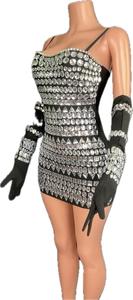 Summer Luxury <b>Vintage</b> Velvet Rhinestone & Crystal Embellished Empire Waist Bodycon <b>Mini</b> Dress with Half Sleeves silver sequin dr - Product Image 5