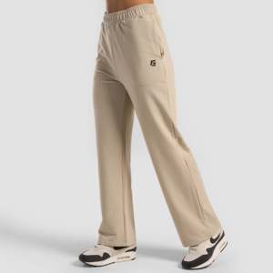 Pantalon large Optima formel (Beige) taille haute avec broderie décorative en tissu éponge élastique respirant, long et plissé froissé - Product Image 3