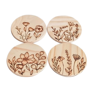 Set of Four Personalized Mango <b>Wood</b> Coaster Table Mats & Pads Autumnal Floral Cottagecore Coasters Natural <b>Wood</b> Coaster - Product Image 5