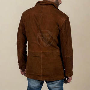 Premium Crafted Men's <b>Trench</b> <b>Coat</b> <b>Suede</b> Leather Eco-Friendly Lightweight with Polished Texture and Comfortable Fit - Product Image 3