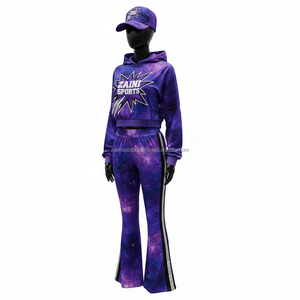 Women luxury stretch polyester tracksuit <b>galaxy</b> color fabric contrast side panels custom heat print logo Tracksuits Plus size - Product Image 4