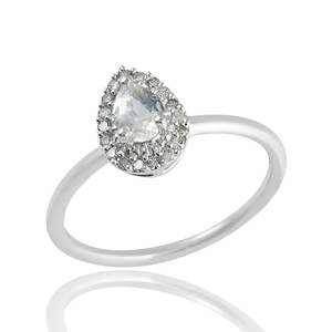 Anillo Unisex de Plata de Ley 925 con Piedra Lunar Arcoíris en Forma de Pera, Certificado por Terceros, Excelente Calidad - Product Image 1