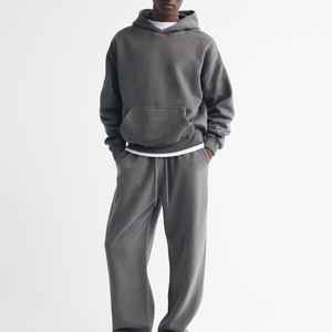 Custom Acid Wash Eco-Friendly Pullover Hoodie Oversized Streetwear Boxy Crop <b>Sweat</b> Suit 2 Piece Set Unisex Tracksuit Heavyweight - Product Image 1