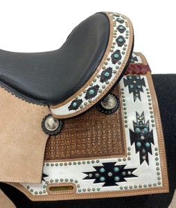 Selle de cheval en cuir occidental artisanale de qualité supérieure, véritable selle de randonnée et de ranch, équipement équestre confortable avec siège en daim - Product Image 2
