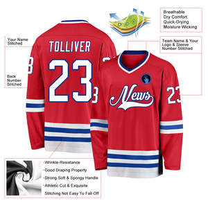 Jersey de Hockey sobre Hielo para Hombre de Alta Calidad, Ligero, Transpirable, de Malla, Manga Larga, Cuello en V, Uniforme de Equipo Sublimado, Fabricante OEM - Product Image 2